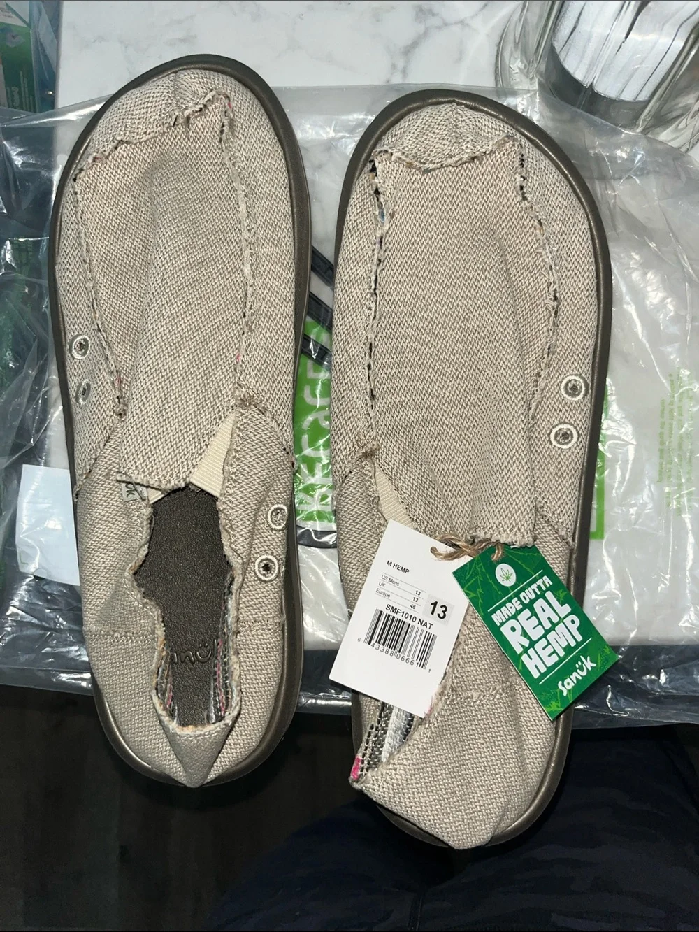Sanuk Tan Canvas Slip-On Moccasins